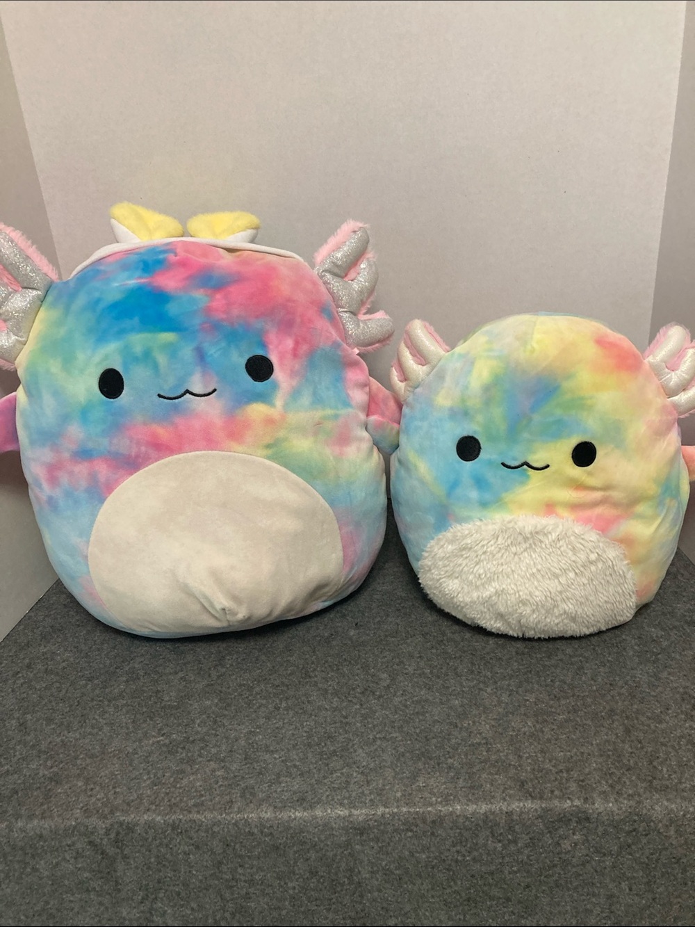 Squishmallows Tinley the Axoloti Rainbow 14” w/bunny ears & 12" Tinley tie-dye